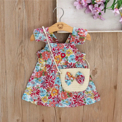 Bloombelle – Sommerliches Rüschenkleid & Taschen-Set für kleine Mädchen