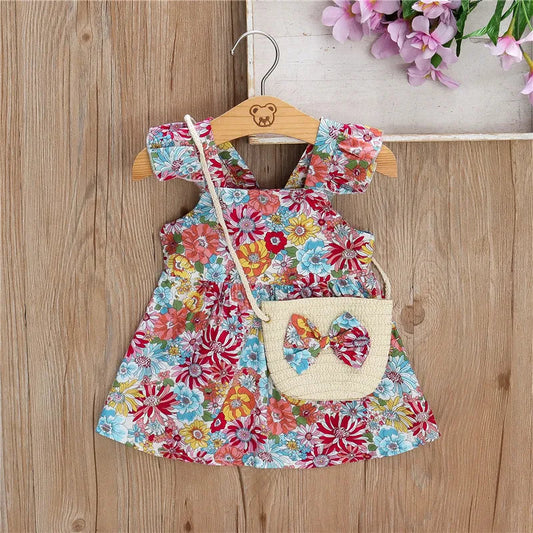 Bloombelle – Sommerliches Rüschenkleid & Taschen-Set für kleine Mädchen