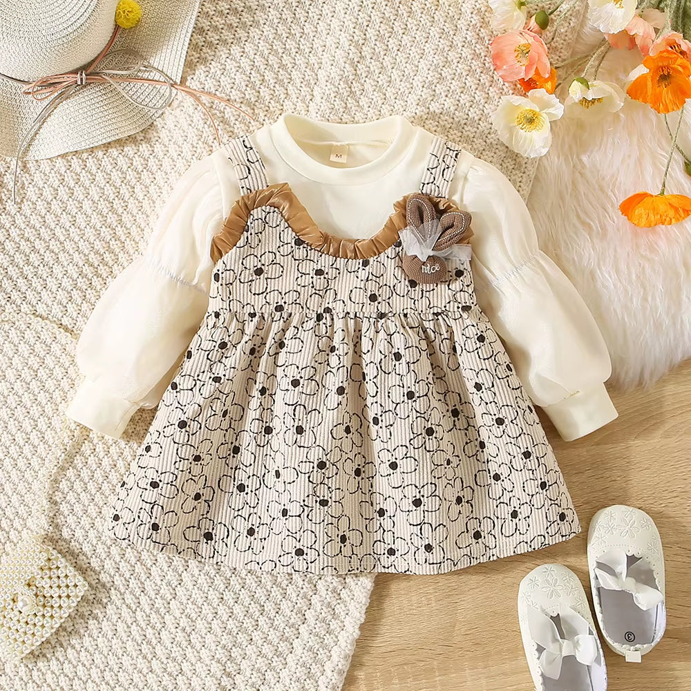 BlushBunny – Autumn Lace Floral Dress with Lantern Sleeves & Faux Halter Detail
