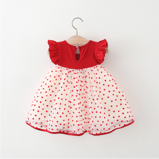 HeartGlow – Rotes Tüllkleid mit gestickten Herzen und Schleife für Baby-Mädchen